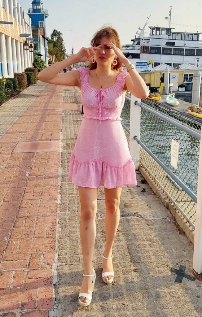 Blanca Blanco in a Pink Dress