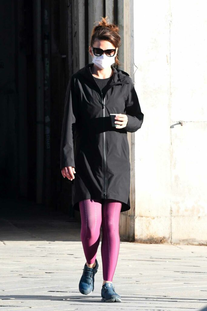 Hayley Atwell in a Purple Leggings