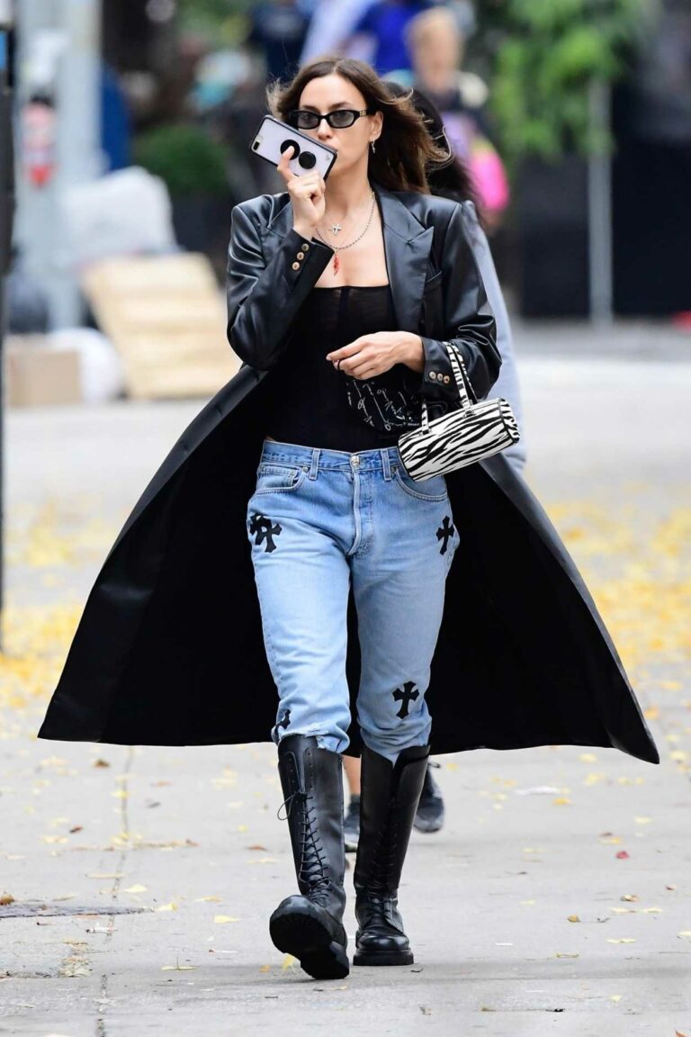 Irina Shayk in a Black Leather Trench Coat Was Seen Out in New York 11