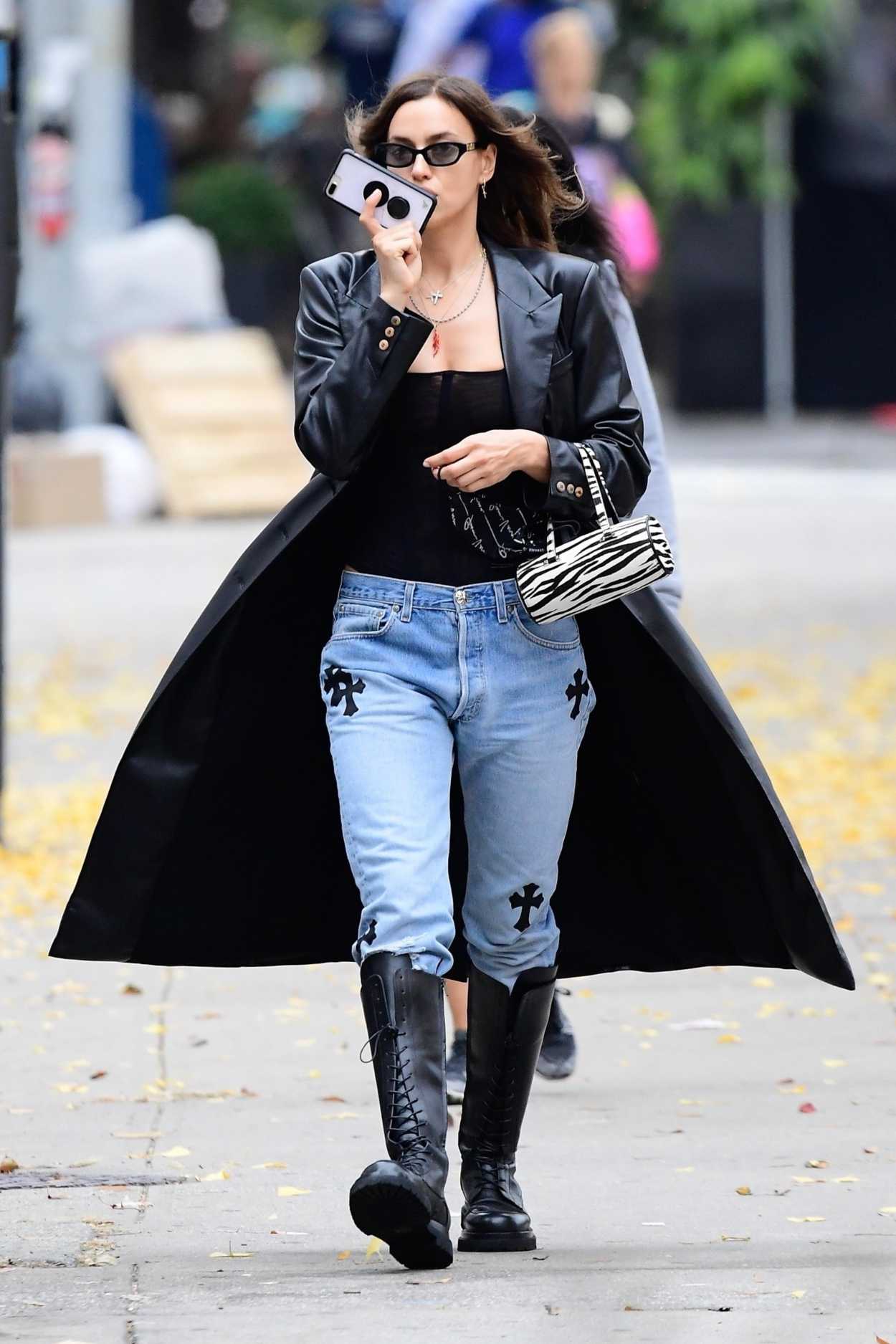 Irina Shayk in a Black Leather Trench Coat Was Seen Out in New York 11 ...