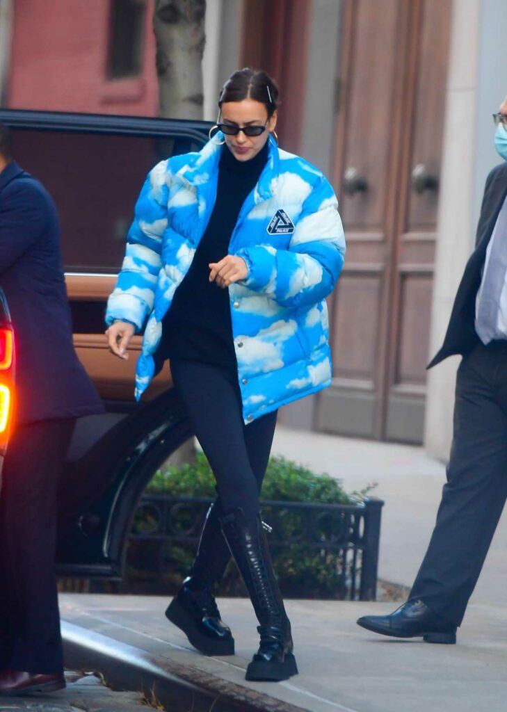 Irina Shayk in a Blue Puffer Jacket