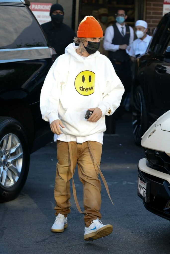 Justin Bieber in a White Hoodie
