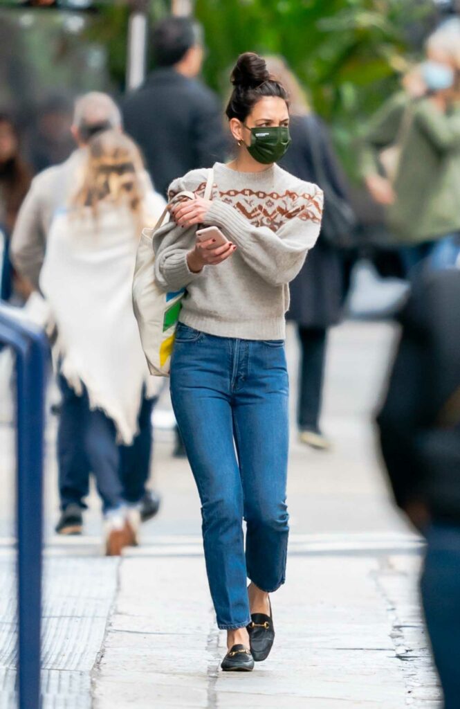 Katie Holmes in a Green Protective Mask