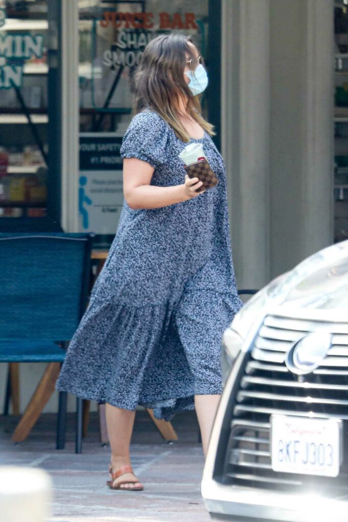 Leighton Meester in a Blue Floral Dress