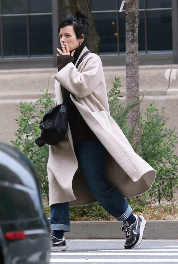 Lily Allen in a Beige Coat
