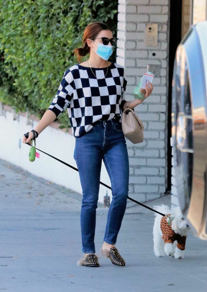 Lucy Hale in a Checked Sweatshirt