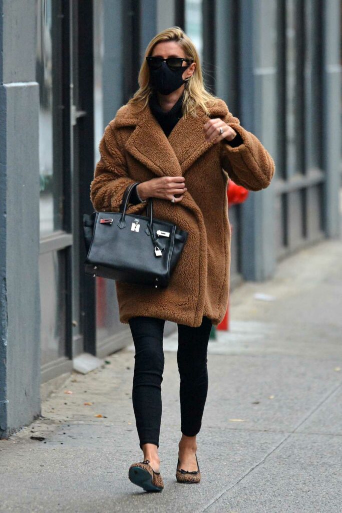 Nicky Hilton in a Tan Faux Fur Coat