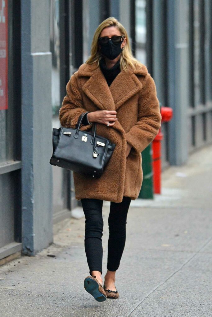 Nicky Hilton in a Tan Faux Fur Coat