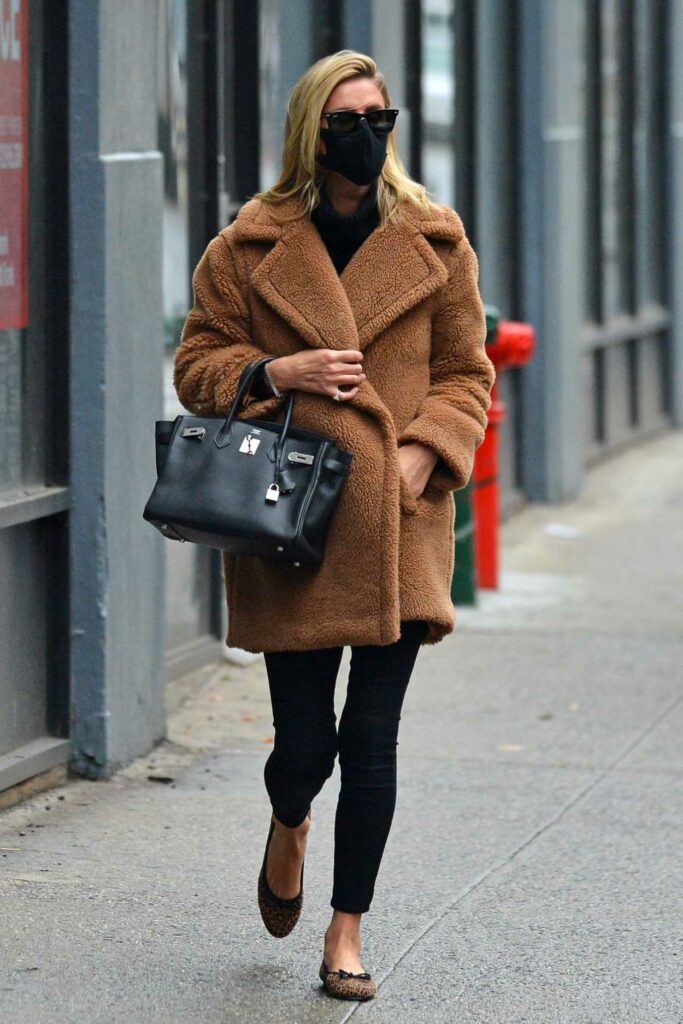 Nicky Hilton in a Tan Faux Fur Coat