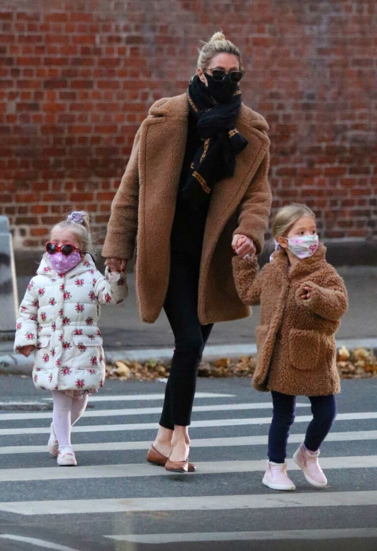 Nicky Hilton in a Tan Faux Fur Coat Was Seen Out with her Daughters in