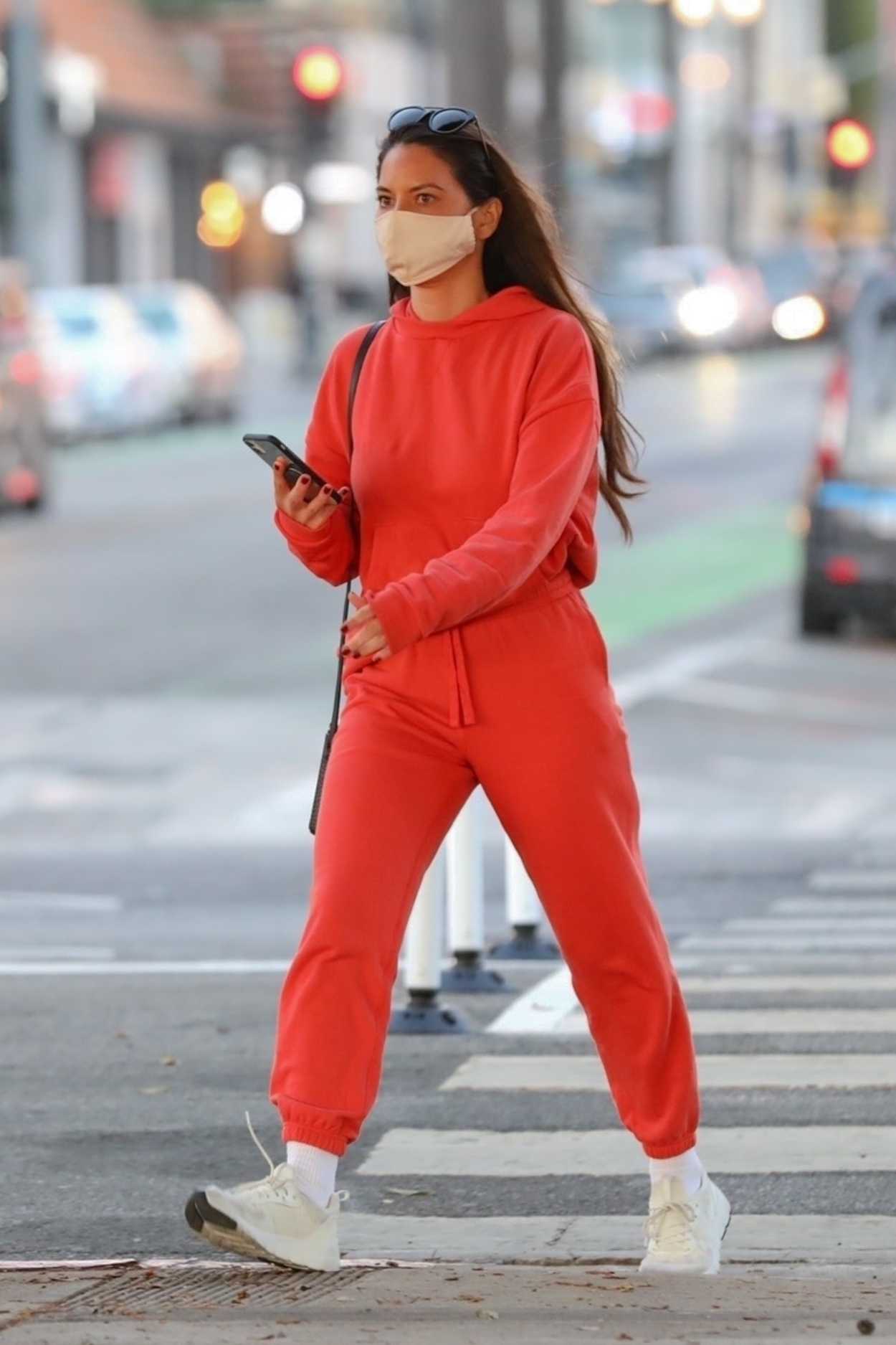 Olivia Munn in a Red Sweatsuit Was Seen Out in Santa Monica 11/24/2020 ...