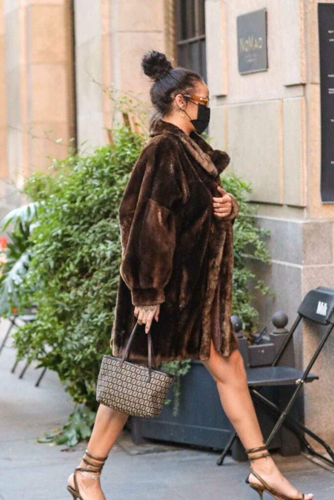 Rihanna in a Brown Fur Coat Arrives at NoMad Sky Bar in Los Angeles 10 ...