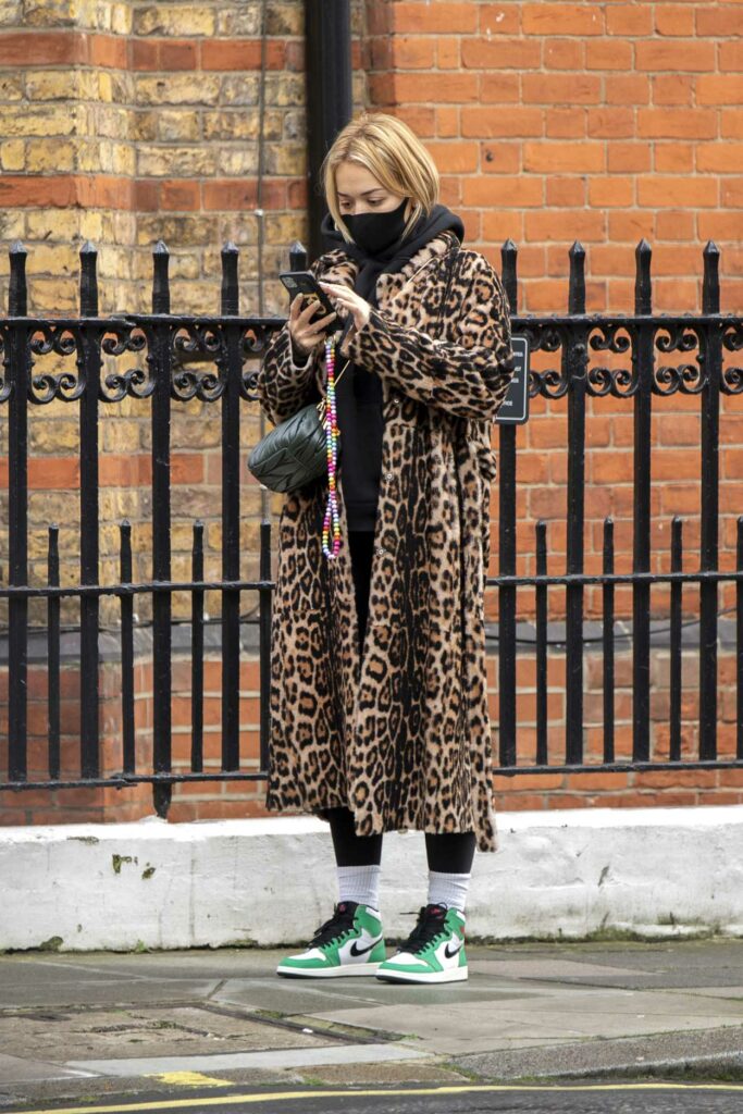 Rita Ora in an Animal Print Fur Coat