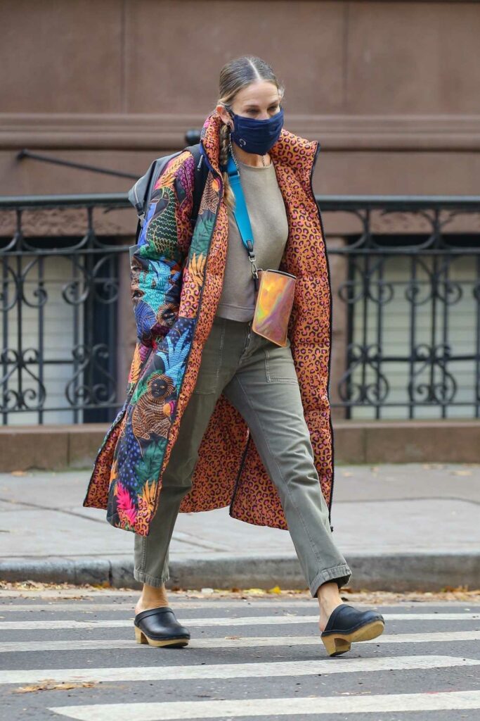 Sarah Jessica Parker in a Colorful Puffer Coat