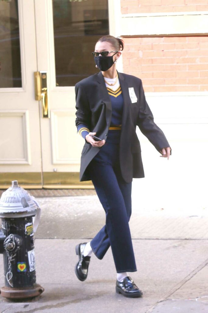 Bella Hadid in a Black Protective Mask