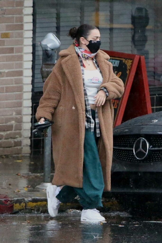 Charli XCX in a Beige Faux Fur Coat