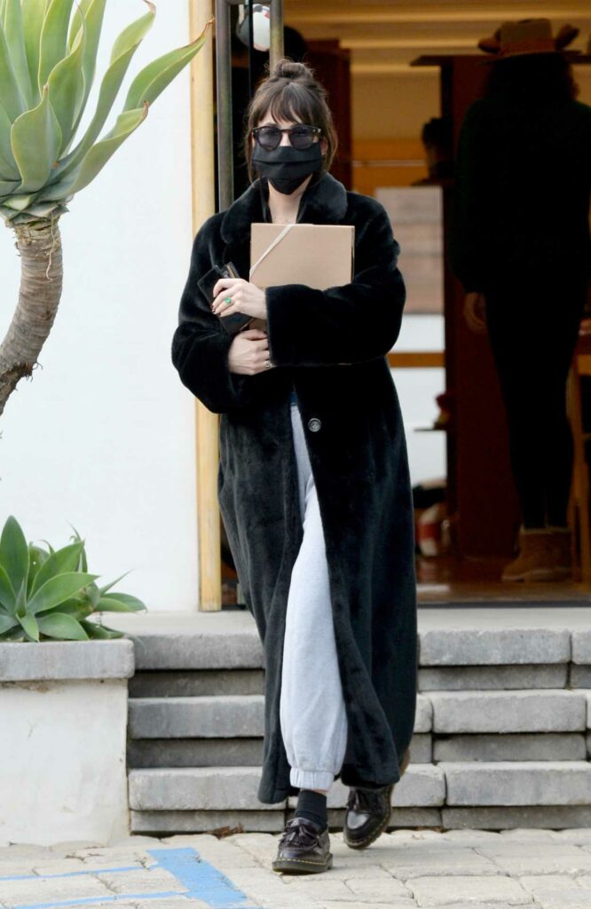 Dakota Johnson in a Black Fur Coat