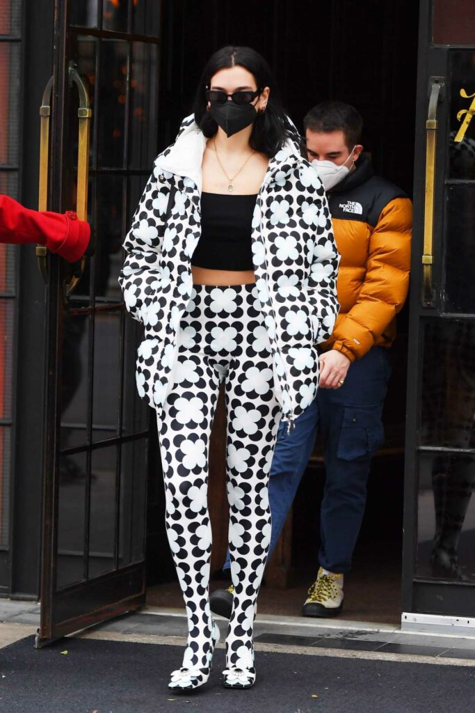 Dua Lipa in a Black and White Floral Outfit