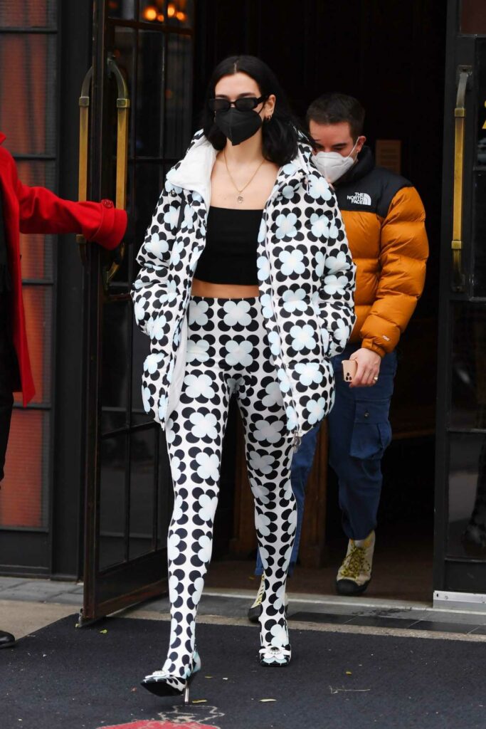 Dua Lipa in a Black and White Floral Outfit