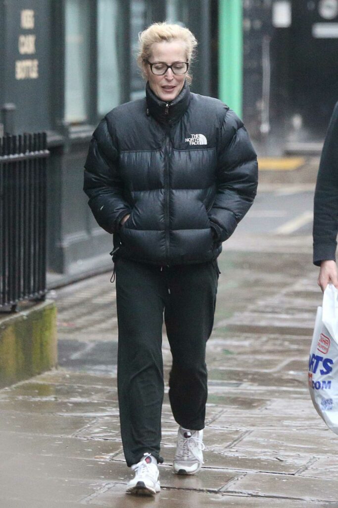 Gillian Anderson in a Black Puffer Jacket
