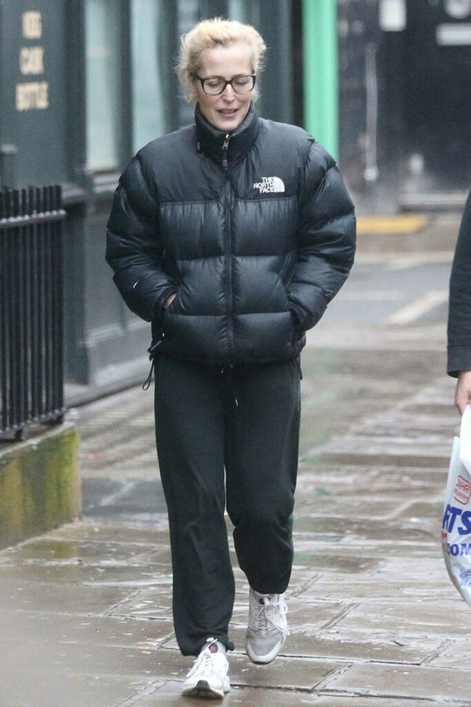 Gillian Anderson in a Black Puffer Jacket