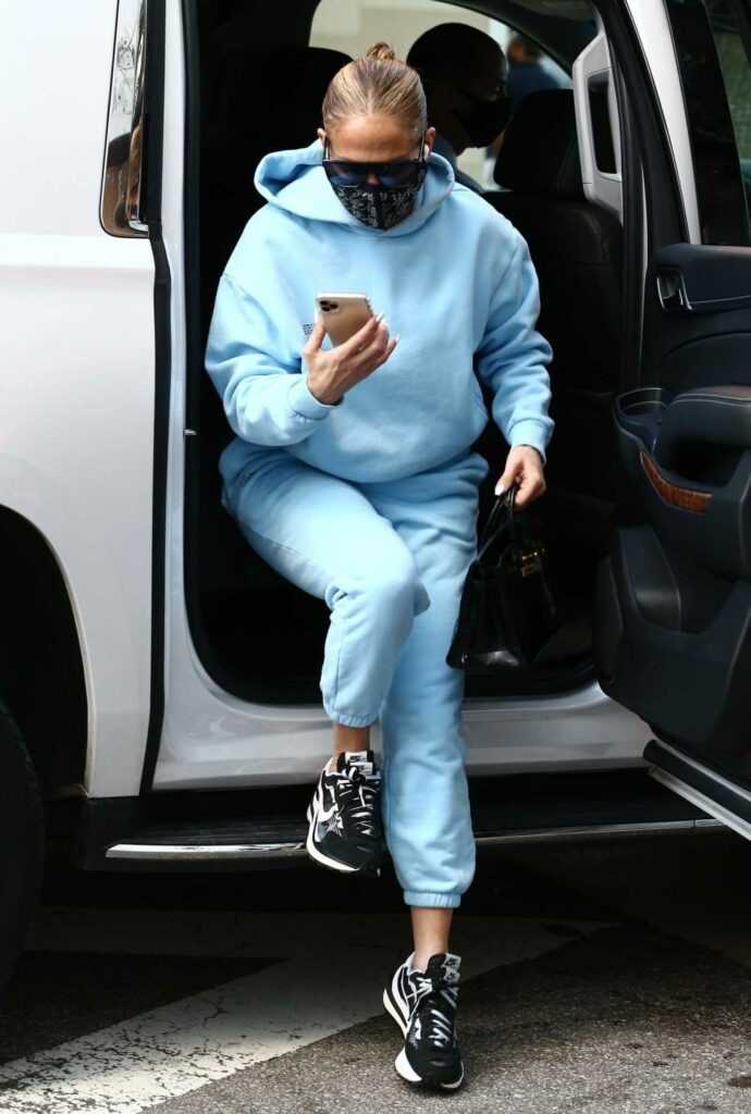 Jennifer Lopez in a Light Blue Sweatsuit
