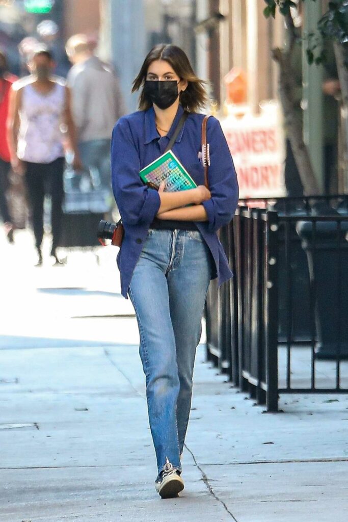 Kaia Gerber in a Black Protective Mask