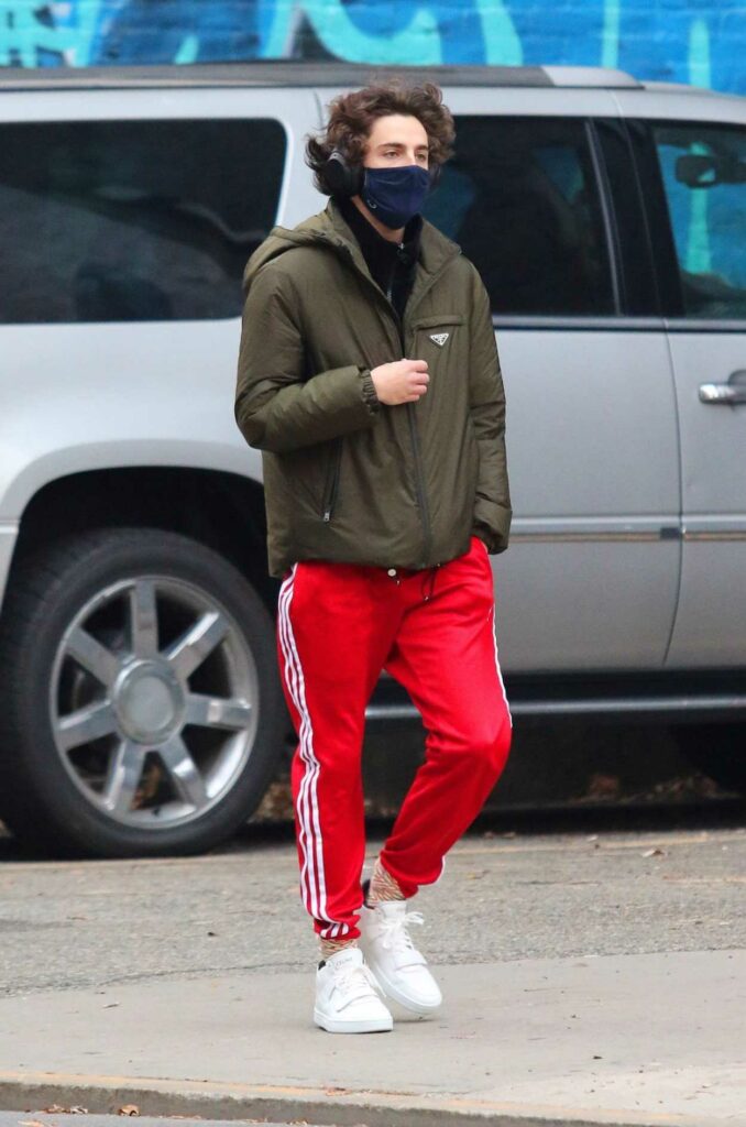 Timothee Chalamet in a Red Track Pants Was Seen Out in Manhattan, New