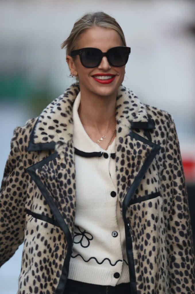 Vogue Williams in an Animal Print Fur Coat