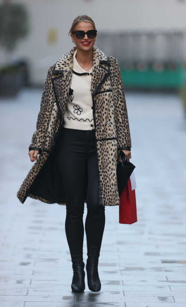 Vogue Williams in an Animal Print Fur Coat