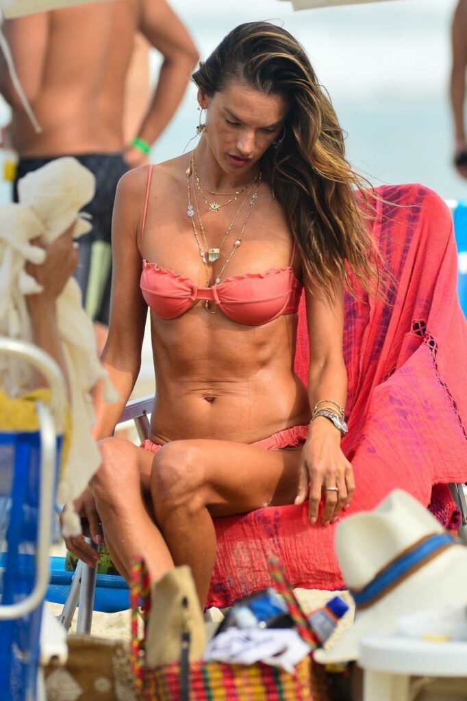 Alessandra Ambrosio in a Tiny Pink Bikini