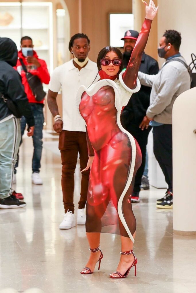 Cardi B in a Red Form Fitting Dress