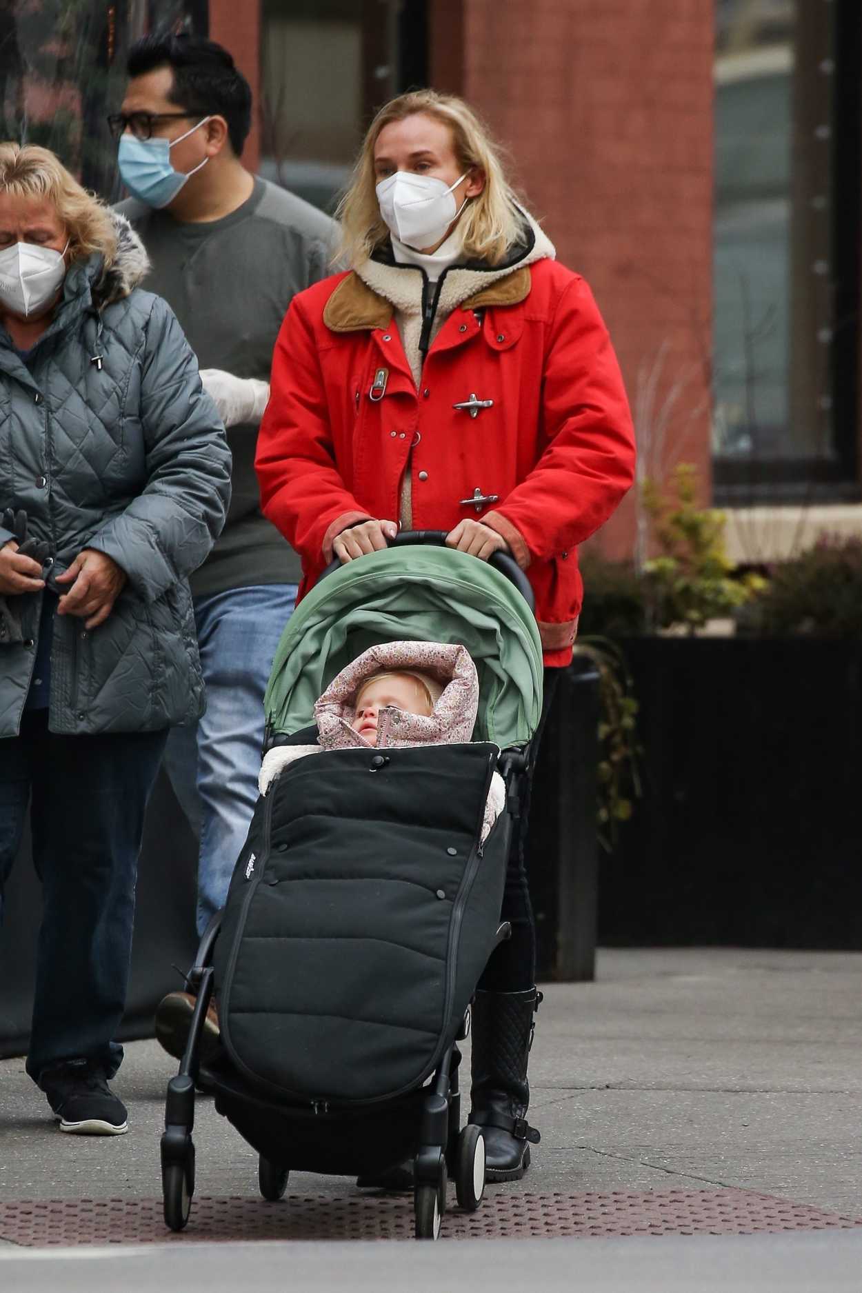 Diane Kruger in a Red Jacket Was Seen Out on a Stroll with Her Mother ...