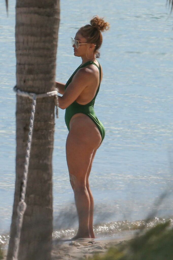 Jennifer Lopez in a Green Swimsuit