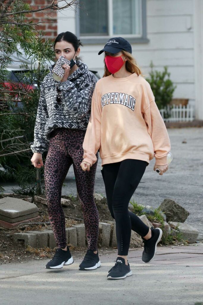 Lucy Hale in a Brown Animal Print Leggings