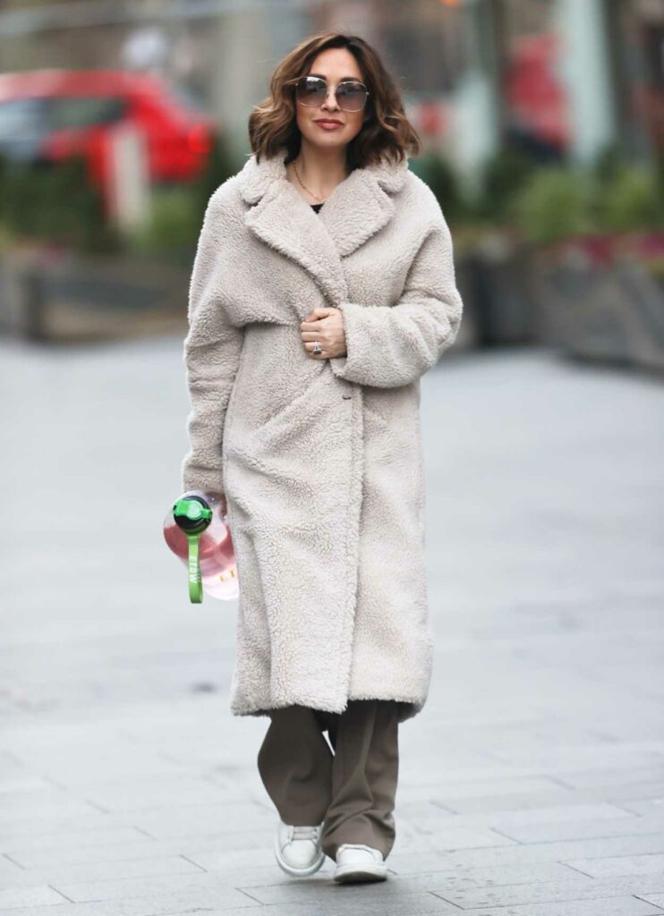 Myleene Klass in a Beige Faux Fur Coat