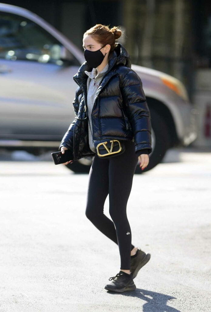 Zoey Deutch in a Black Puffer Jacket