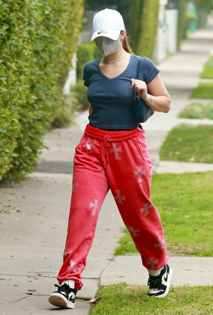 Addison Rae in a Red Sweatpants