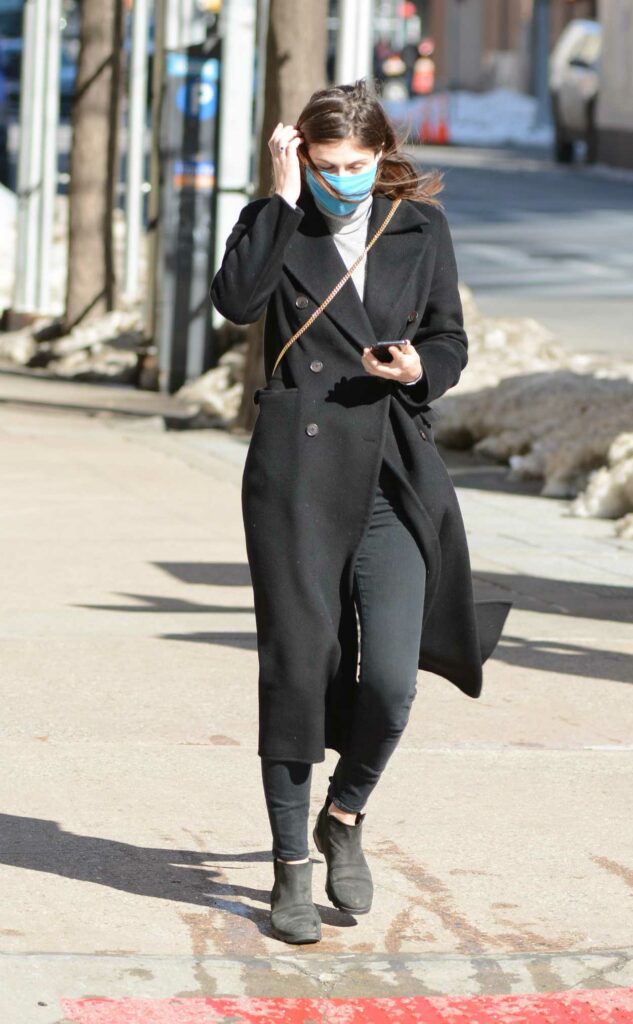 Alexandra Daddario in a Black Coat
