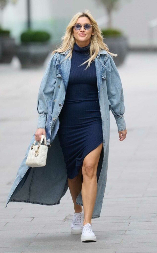 Ashley Roberts in a Blue Denim Trench Coat