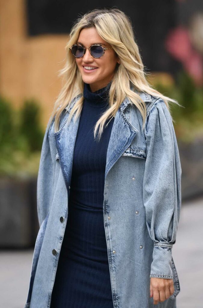 Ashley Roberts in a Blue Denim Trench Coat