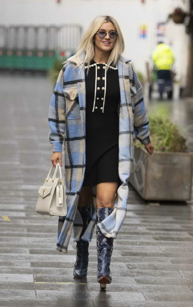 Ashley Roberts in a Plaid Coat