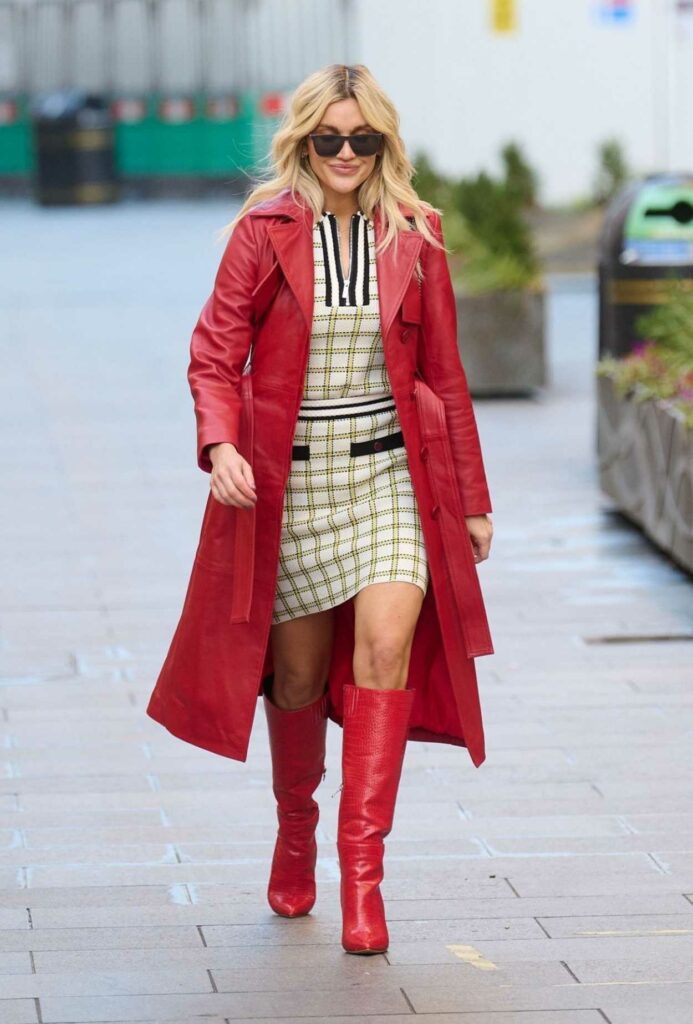 Ashley Roberts in a Red Leather Trench Coat