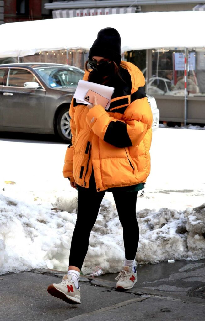 Emily Ratajkowski in an Orange Puffer Jacket