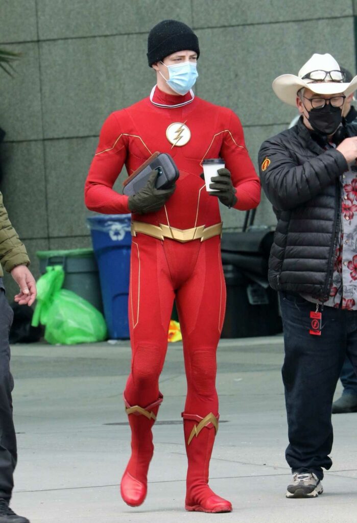 Grant Gustin in a Red Outfit