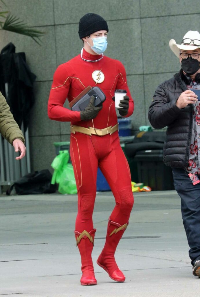 Grant Gustin in a Red Outfit