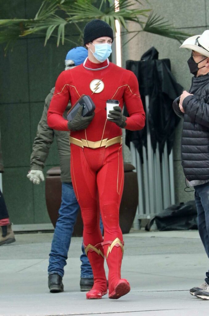 Grant Gustin in a Red Outfit