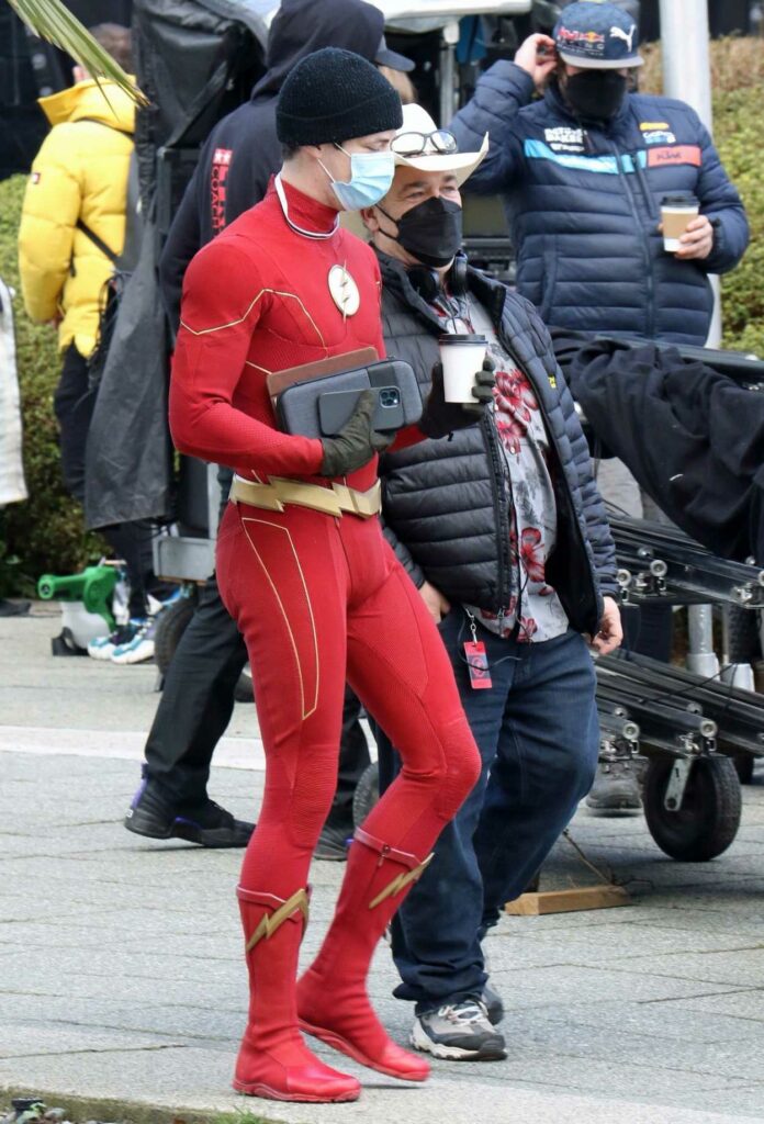 Grant Gustin in a Red Outfit