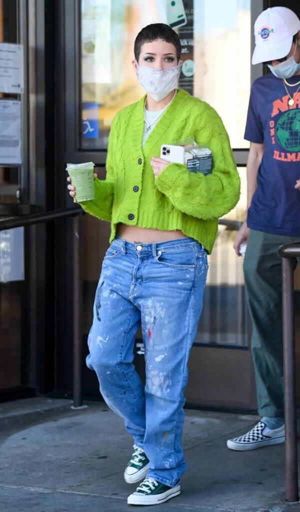Halsey in a Neon Green Cardigan