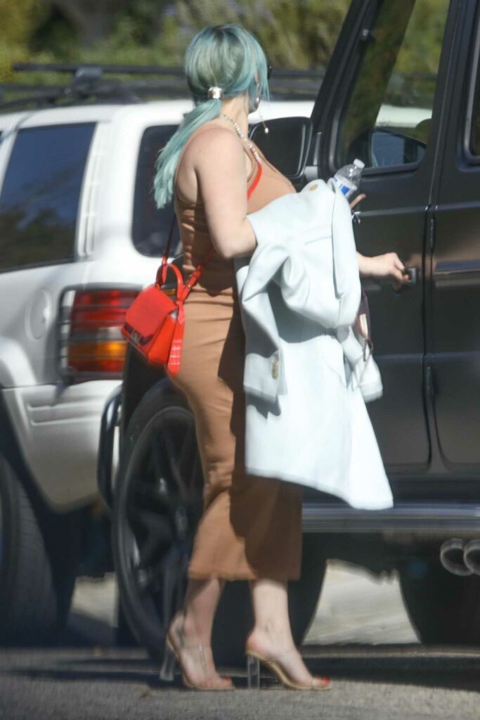 Hilary Duff in a Tan Dress